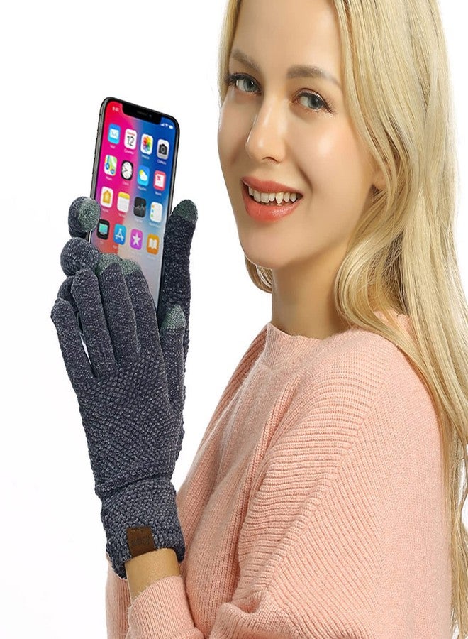 ViGrace Winter Touchscreen Gloves for Women Chenille Warm Cable Knit with 3 Touch Screen Fingers Texting Driving Elastic Cuff Thermal Glove(Dark Gray,Large) - Image 3